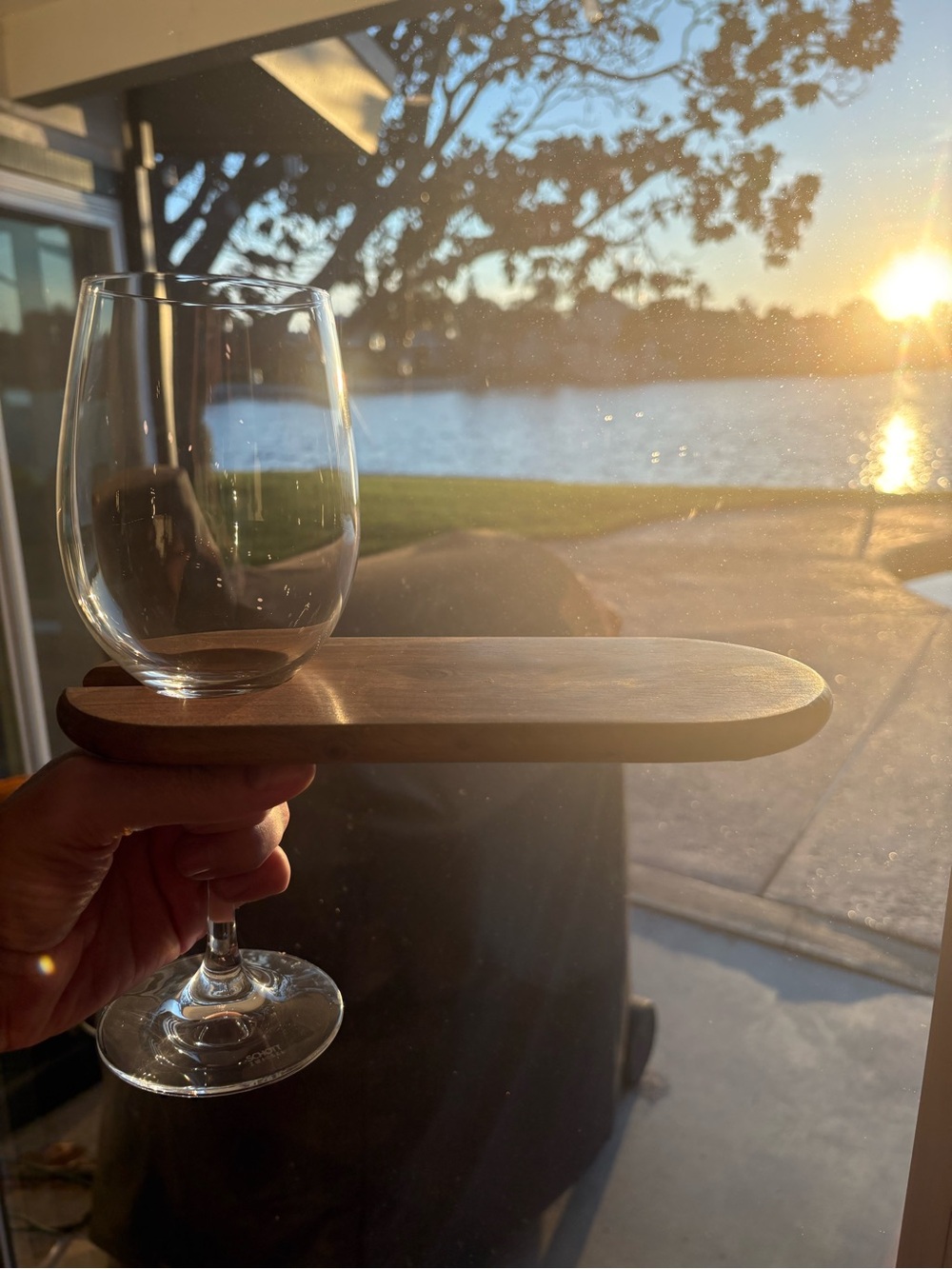 Wine Glass Serving Tray - Natural Brown